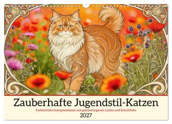 Kalendár/Diár Zauberhafte Jugendstil-Katzen (Wandkalender 2027 DIN A3 quer), CALVENDO Monatskalender Calvendo