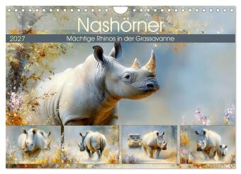 Kalendarz/Pamiętnik Nashörner. Mächtige Rhinos in der Grassavanne (Wandkalender 2027 DIN A4 quer), CALVENDO Monatskalender Calvendo