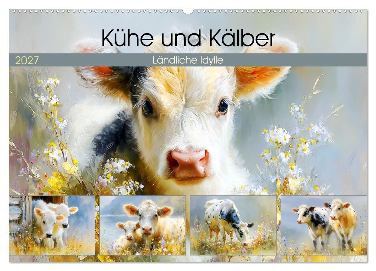 Kalendarz/Pamiętnik Kühe und Kälber. Ländliche Idylle (Wandkalender 2027 DIN A2 quer), CALVENDO Monatskalender Calvendo