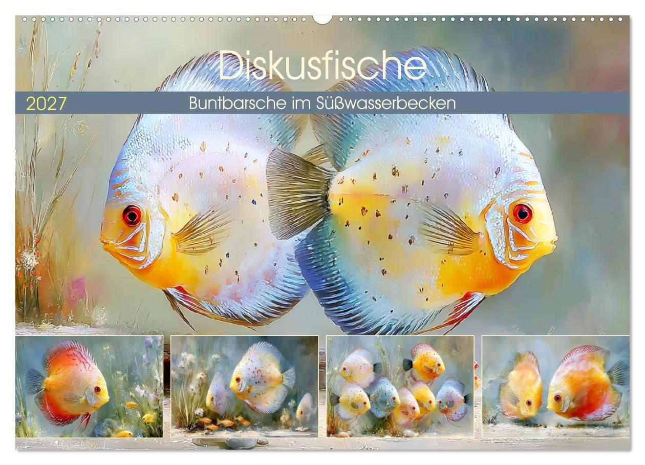 Kalendarz/Pamiętnik Diskusfische. Buntbarsche im Süßwasserbecken (Wandkalender 2027 DIN A2 quer), CALVENDO Monatskalender Calvendo