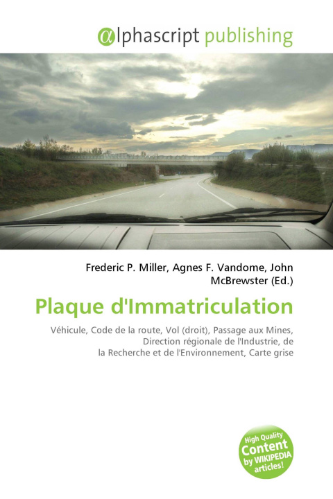 Kniha Plaque d'Immatriculation Agnes F. Vandome