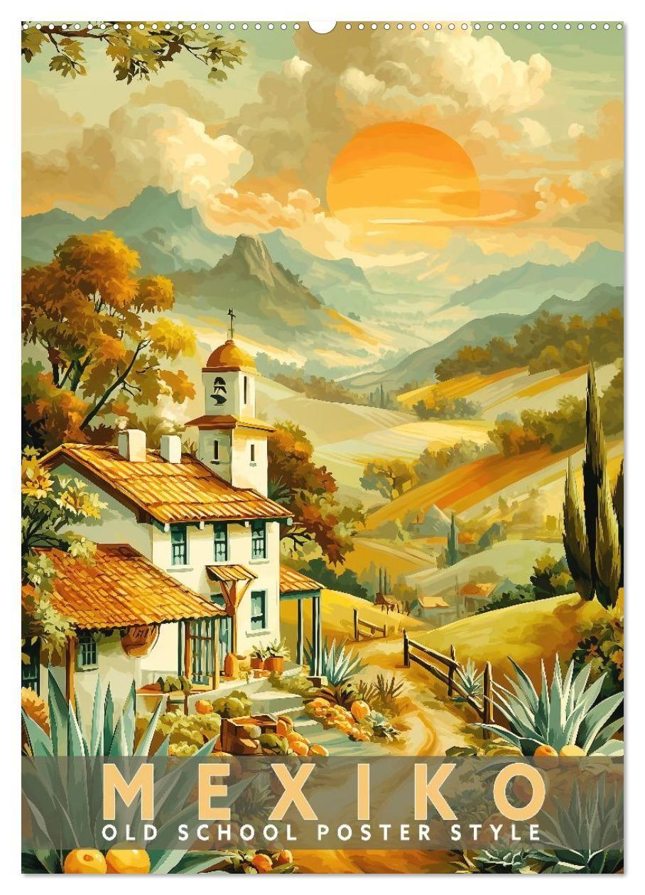 Kalendář/Diář Mexiko - Old School Poster Style (Wandkalender 2027 DIN A2 hoch), CALVENDO Monatskalender Calvendo