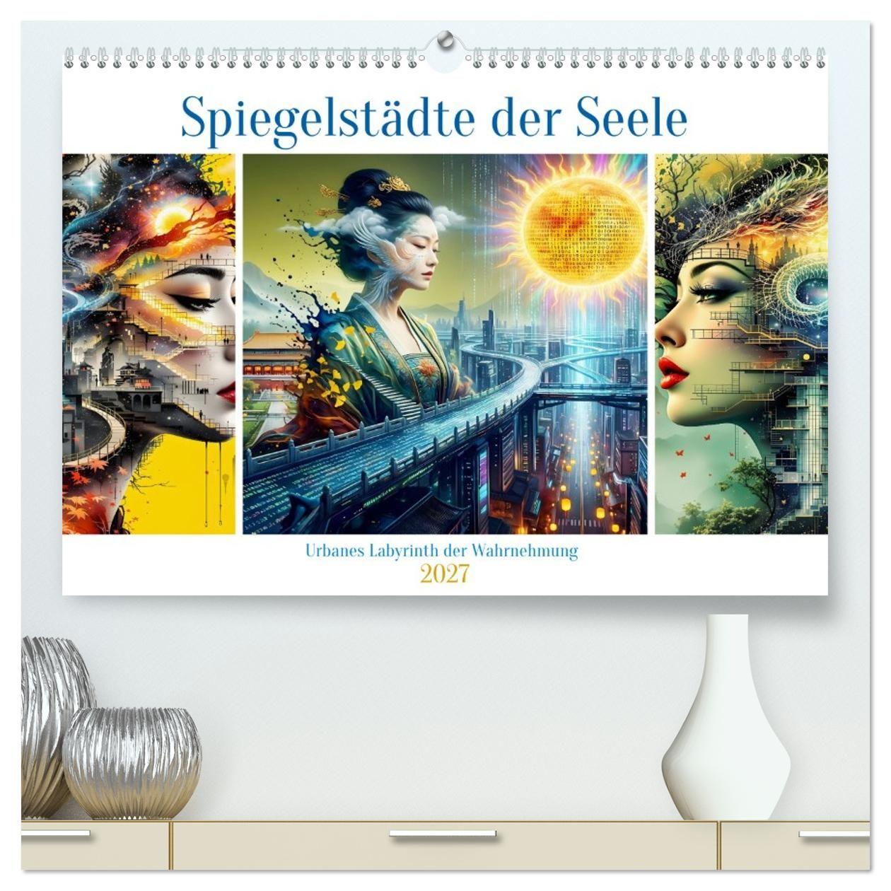 Kalendár/Diár Spiegelstädte der Seele - Urbanes Labyrinth der Wahrnehmung (hochwertiger Premium Wandkalender 2027 DIN A2 quer), Kunstdruck in Hochglanz Calvendo