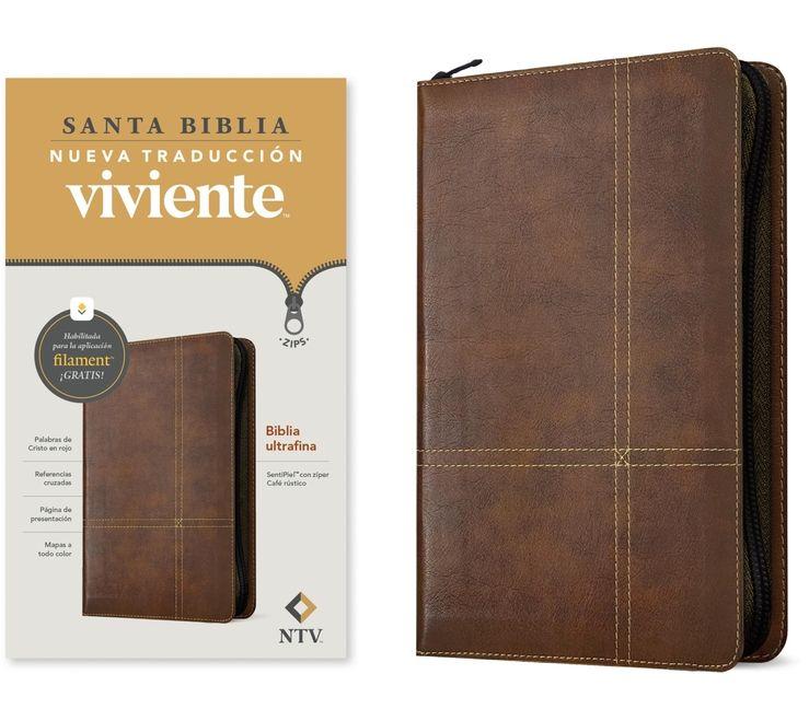 Buch Biblia Ultrafina Ntv de Zíper, Con Filament (Sentipiel, Café Rústico, Letra Roja) TYNDALE