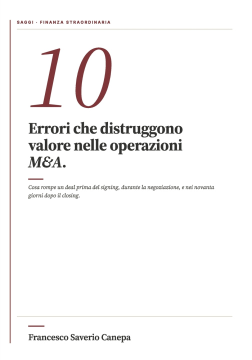 Kniha 10 Errori M&A Francesco Saverio Canepa