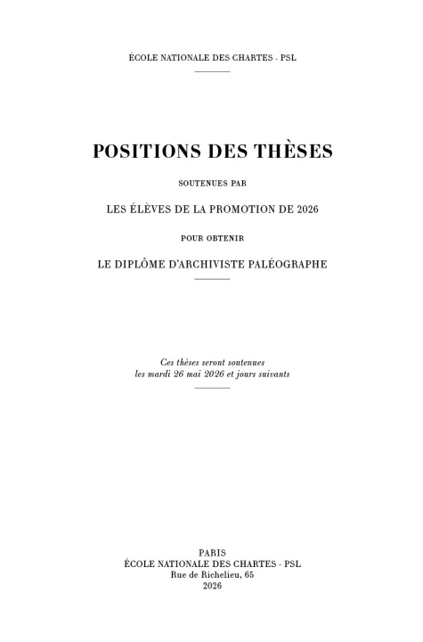 Knjiga Positions des thèses 2026 Auteurs divers