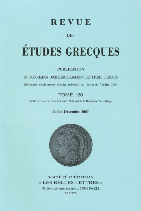 Kniha Revue des études grecques juillet-décembre 2007, 120-2 - varia 