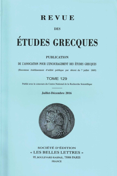 Kniha Revue des études grecques juillet-décembre 2016, 129-2 - varia 