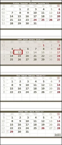 Kalendár/Diár Čtyřměsíční kalendář skládaný šedý 2027 - nástěnný kalendář 
