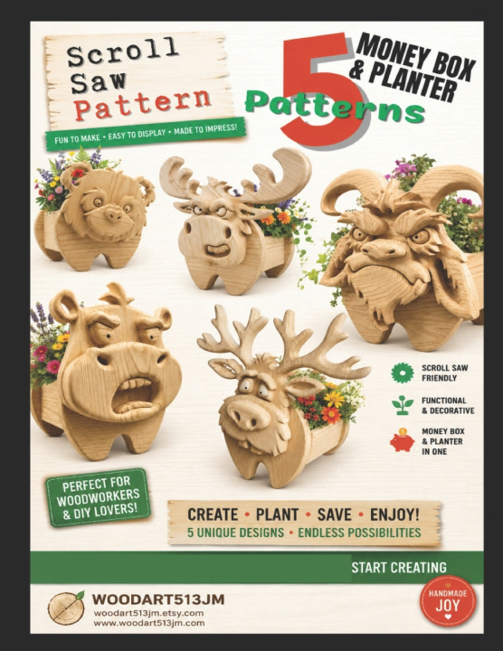 Könyv 5 Scroll Saw Money Box & Planter Patterns Woodart513 JM