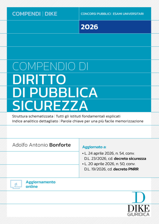 Könyv Compendio di diritto di pubblica sicurezza 2026 Adolfo Antonio Bonforte