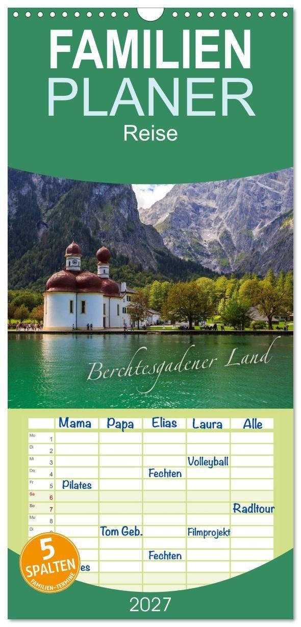Naptár/Határidőnapló Familienplaner 2027 - Berchtesgadener Land mit 5 Spalten (Wandkalender, 21 x 45 cm) CALVENDO Calvendo