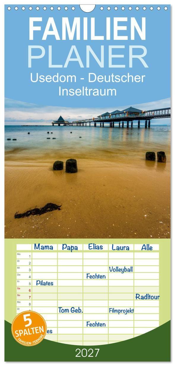 Kalender/Terminbuch Familienplaner 2027 - Usedom - Deutscher Inseltraum mit 5 Spalten (Wandkalender, 21 x 45 cm) CALVENDO Calvendo