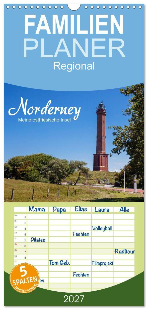 Kalendář/Diář Familienplaner 2027 - Norderney. Meine ostfriesische Insel mit 5 Spalten (Wandkalender, 21 x 45 cm) CALVENDO Calvendo