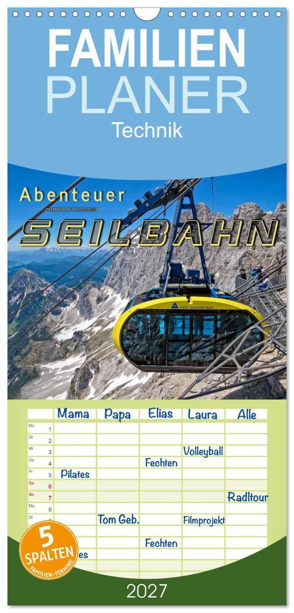 Kalender/Terminbuch Familienplaner 2027 - Abenteuer Seilbahn mit 5 Spalten (Wandkalender, 21 x 45 cm) CALVENDO Calvendo