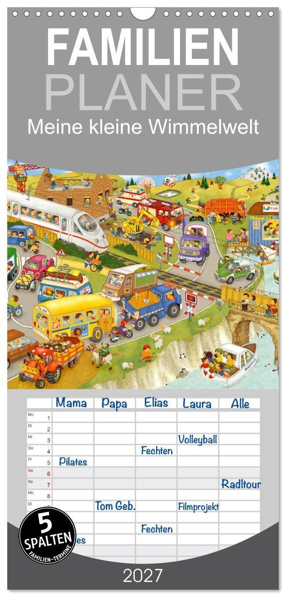 Naptár/Határidőnapló Familienplaner 2027 - Meine kleine Wimmelwelt mit 5 Spalten (Wandkalender, 21 x 45 cm) CALVENDO Calvendo