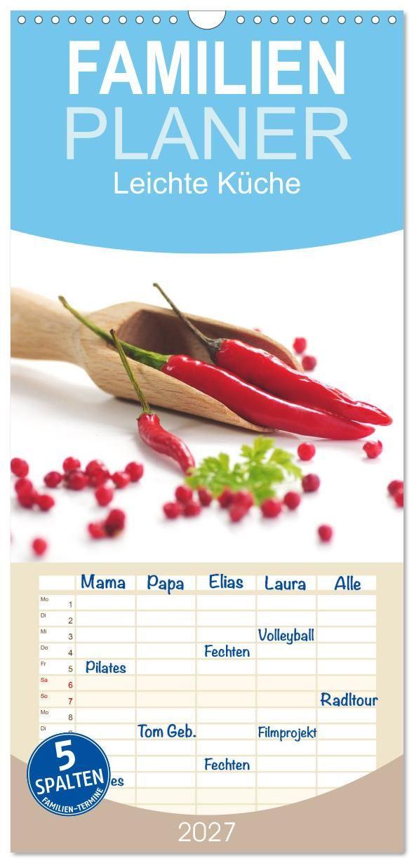 Kalendár/Diár Familienplaner 2027 - Leichte Küche mit 5 Spalten (Wandkalender, 21 x 45 cm) CALVENDO Calvendo