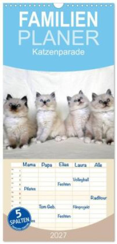 Kalender/agenda Familienplaner 2027 - Katzenparade mit 5 Spalten (Wandkalender, 21 x 45 cm) CALVENDO Calvendo