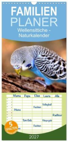 Naptár/Határidőnapló Familienplaner 2027 - Wellensittiche - Naturkalender mit 5 Spalten (Wandkalender, 21 x 45 cm) CALVENDO Calvendo