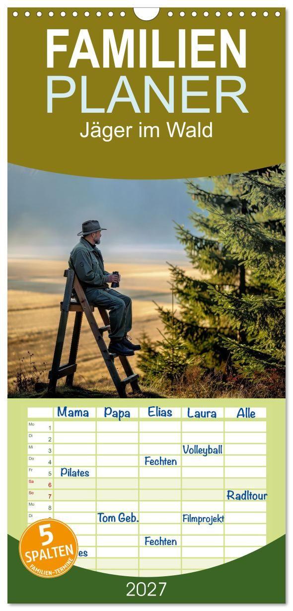 Kalender/Terminbuch Familienplaner 2027 - Jäger im Wald mit 5 Spalten (Wandkalender, 21 x 45 cm) CALVENDO Calvendo