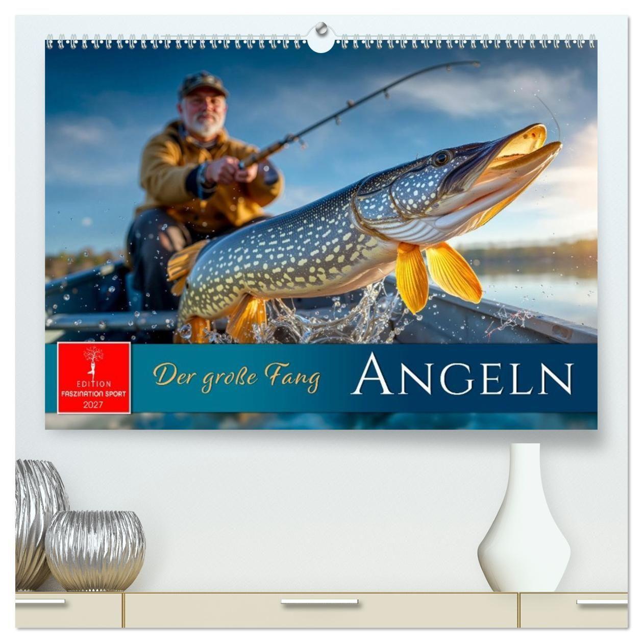 Kalendár/Diár Angeln - der große Fang (hochwertiger Premium Wandkalender 2027 DIN A2 quer), Kunstdruck in Hochglanz Calvendo