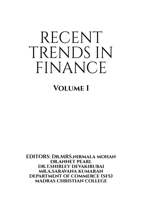 Carte RECENT TRENDS IN FINANCE-VOLUME-I Dr Annet Pearl