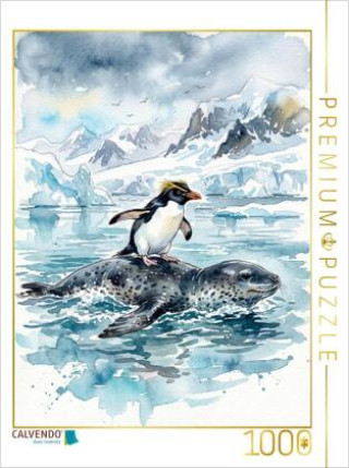 Játék CALVENDO Puzzle Pinguin beim Seeleopard Reiten | 1000 Teile Lege-Größe 64x48cm Foto-Puzzle für glückliche Stunden Calvendo