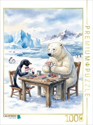 Játék CALVENDO Puzzle Pinguin und Eisbär beim Poker | 1000 Teile Lege-Größe 64x48cm Foto-Puzzle für glückliche Stunden Calvendo