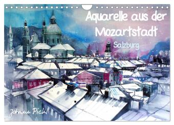 Kalendář/Diář Aquarelle aus der Mozartstadt Salzburg (Wandkalender 2027 DIN A4 quer), CALVENDO Monatskalender Calvendo