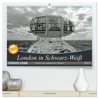 Naptár/Határidőnapló London in Schwarz-Weiß (hochwertiger Premium Wandkalender 2027 DIN A2 quer), Kunstdruck in Hochglanz Calvendo