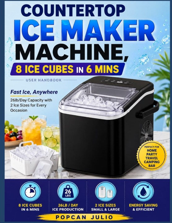 Könyv Countertop Ice Maker Machine, 8 Ice Cubes in 6 mins User Handbook Popcan Julio