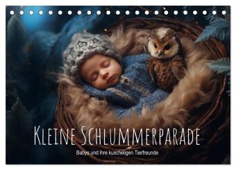 Kalender/agenda Kleine Schlummerparade: Babys und ihre kuscheligen Tierfreunde (Tischkalender 2027 DIN A5 quer), CALVENDO Monatskalender Calvendo