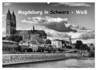 Kalendář/Diář Magdeburg in Schwarz - Weiß (Wandkalender 2027 DIN A2 quer), CALVENDO Monatskalender Calvendo