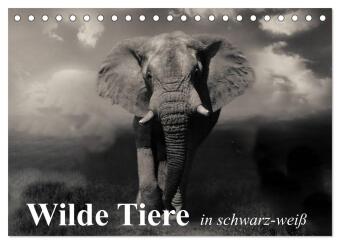 Kalendár/Diár Wilde Tiere in schwarz-weiß (Tischkalender 2027 DIN A5 quer), CALVENDO Monatskalender Calvendo