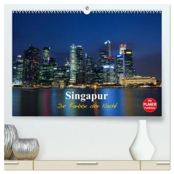 Naptár/Határidőnapló Singapur - Die Farben der Nacht (hochwertiger Premium Wandkalender 2027 DIN A2 quer), Kunstdruck in Hochglanz Calvendo