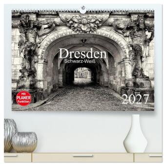 Kalendář/Diář Dresden Schwarz-Weiß (hochwertiger Premium Wandkalender 2027 DIN A2 quer), Kunstdruck in Hochglanz Calvendo