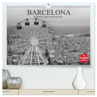 Kalender/agenda Barcelona Schwarz / Weiß Impressionen (hochwertiger Premium Wandkalender 2027 DIN A2 quer), Kunstdruck in Hochglanz Calvendo