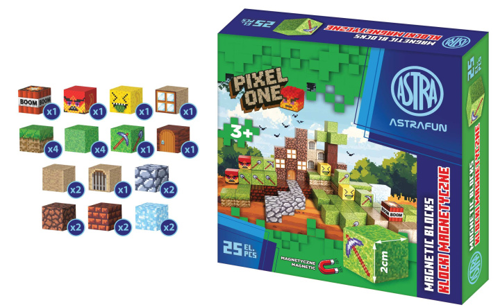 Kniha Zestaw klocków magnetycznych Astrafun Pixel One Farma 25 szt. 
