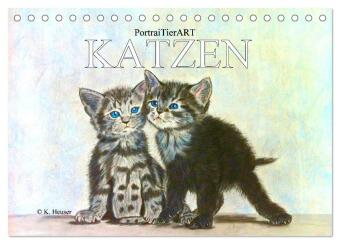 Kalendár/Diár KATZEN PortraiTierART (Tischkalender 2027 DIN A5 quer), CALVENDO Monatskalender Calvendo