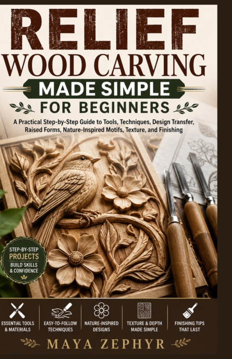 Książka RELIEF WOOD CARVING MADE SIMPLE FOR BEGINNERS Maya Zephyr