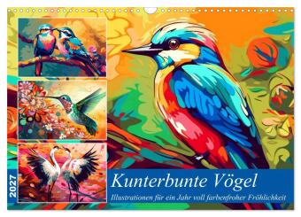 Calendario/Agenda Kunterbunte Vögel (Wandkalender 2027 DIN A3 quer), CALVENDO Monatskalender Calvendo