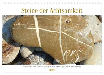 Kalender/agenda Steine der Achtsamkeit - Isarsteine mit weisen Gedanken zu einem glücklicheren Leben (Wandkalender 2027 DIN A2 quer), CALVENDO Monatskalender Calvendo