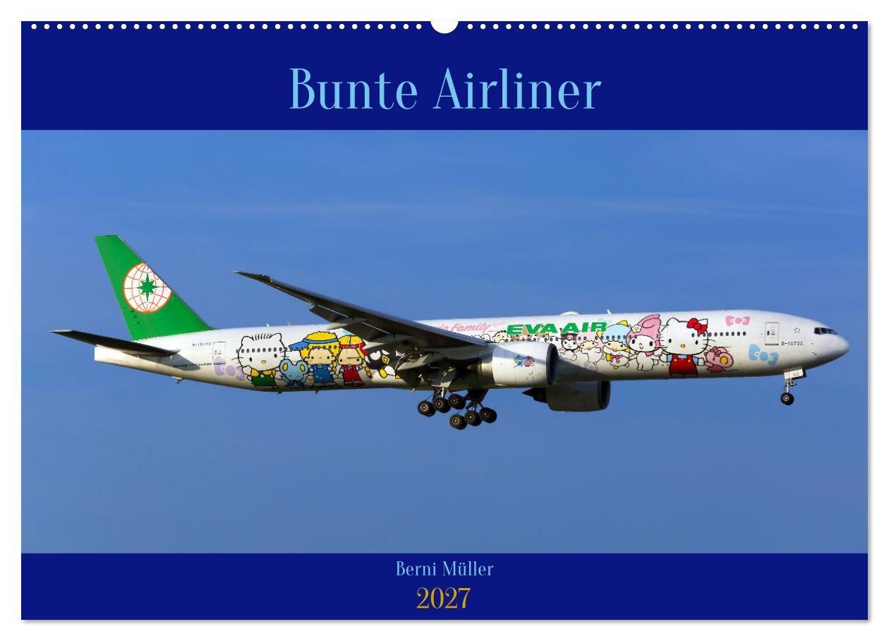 Kalendář/Diář Bunte Airliner (Wandkalender 2027 DIN A2 quer), CALVENDO Monatskalender Calvendo