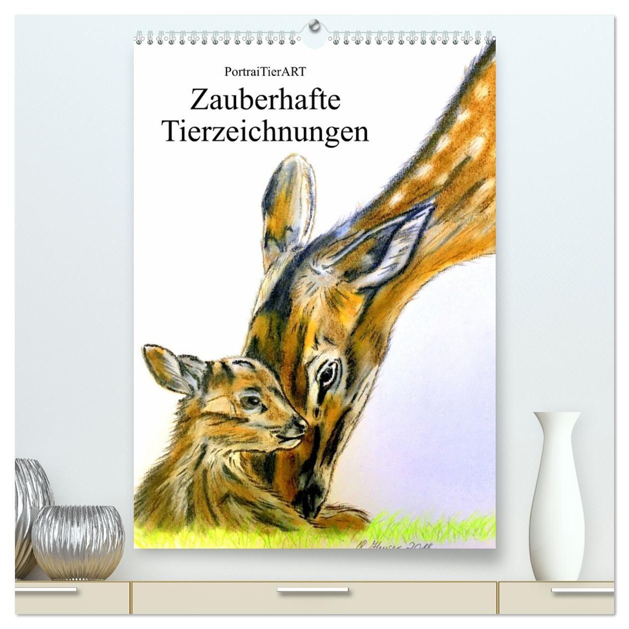 Kalendář/Diář PortraiTierART Zauberhafte Tierzeichnungen (hochwertiger Premium Wandkalender 2027 DIN A2 hoch), Kunstdruck in Hochglanz Calvendo