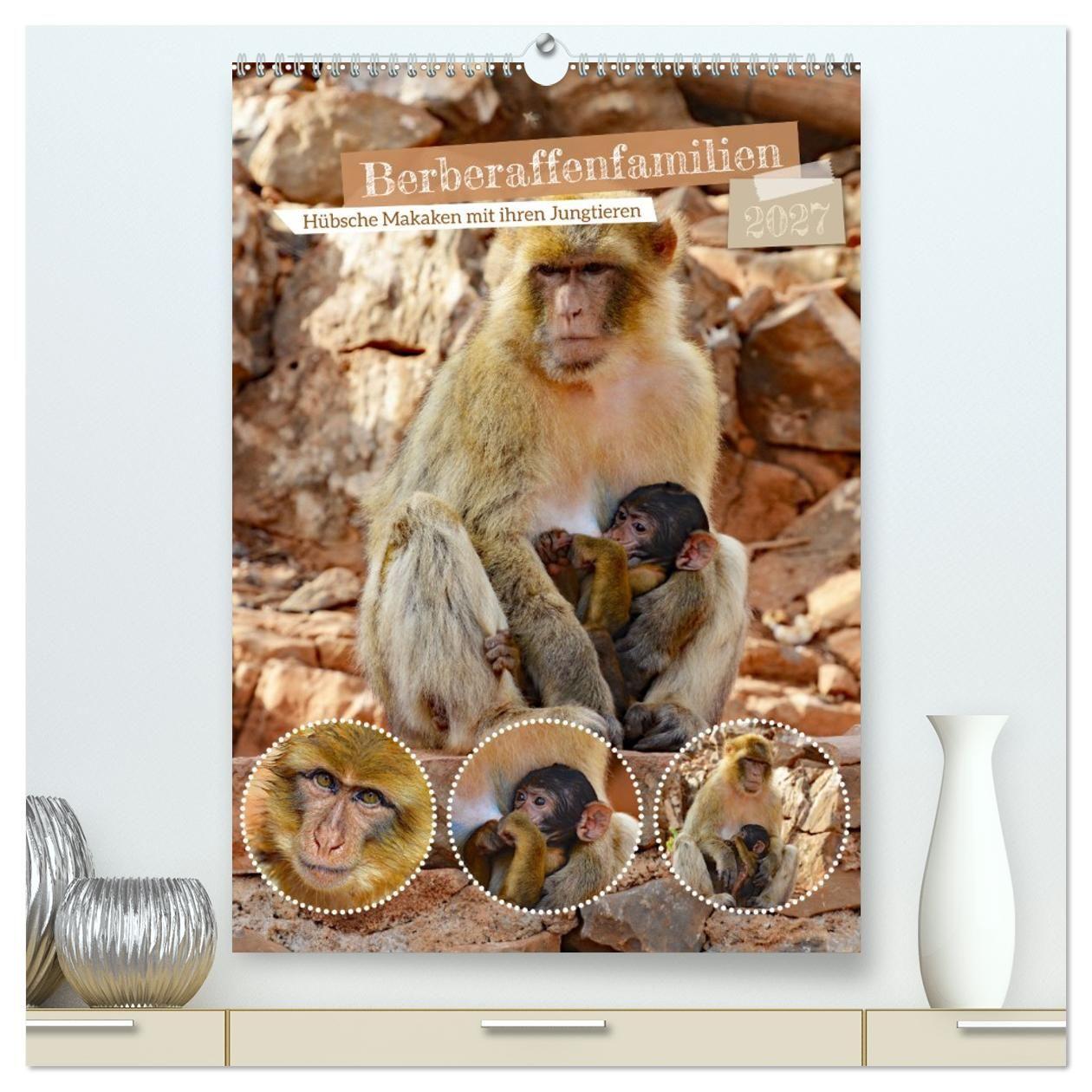 Kalender/Terminbuch Berberaffenfamilien (hochwertiger Premium Wandkalender 2027 DIN A2 hoch), Kunstdruck in Hochglanz Calvendo