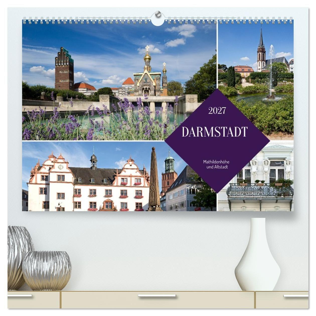 Kalender/agenda Darmstadt - Mathildenhöhe und Altstadt (hochwertiger Premium Wandkalender 2027 DIN A2 quer), Kunstdruck in Hochglanz Calvendo