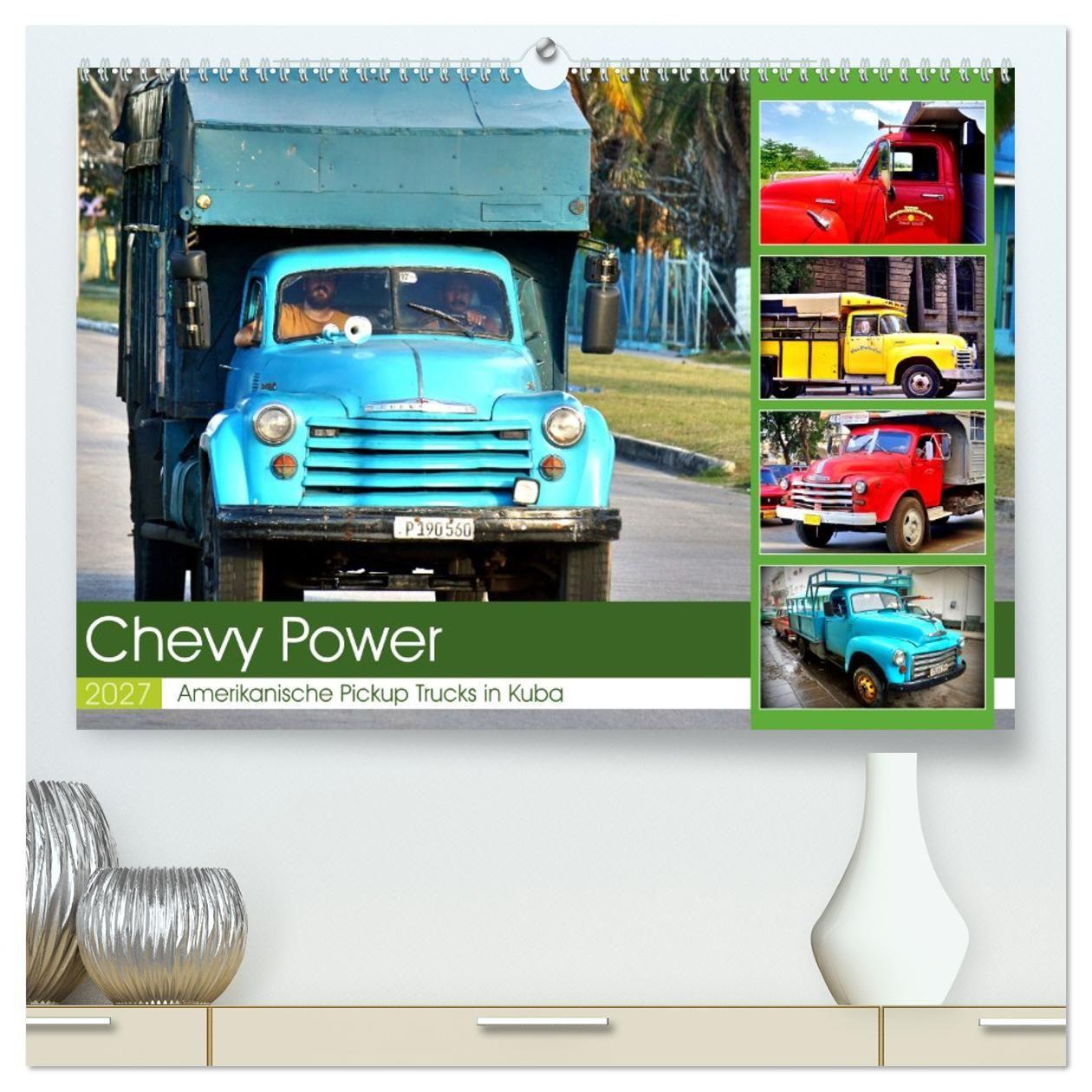 Kalender/Terminbuch CHEVY POWER - Amerikanische Pickup Trucks in Kuba (hochwertiger Premium Wandkalender 2027 DIN A2 quer), Kunstdruck in Hochglanz Calvendo