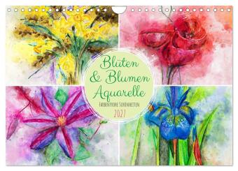 Kalendář/Diář Blüten & Blumen Aquarelle - Farbenfrohe Schönheiten (Wandkalender 2027 DIN A4 quer), CALVENDO Monatskalender Calvendo