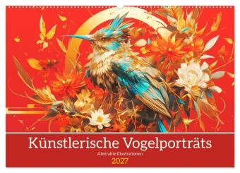 Naptár/Határidőnapló Künstlerische Vogelporträts. Abstrakte Illustrationen (Wandkalender 2027 DIN A2 quer), CALVENDO Monatskalender Calvendo