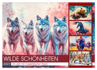 Naptár/Határidőnapló Wilde Schönheiten. Ein Jahr mit majestätischen Tieren (Wandkalender 2027 DIN A2 quer), CALVENDO Monatskalender Calvendo